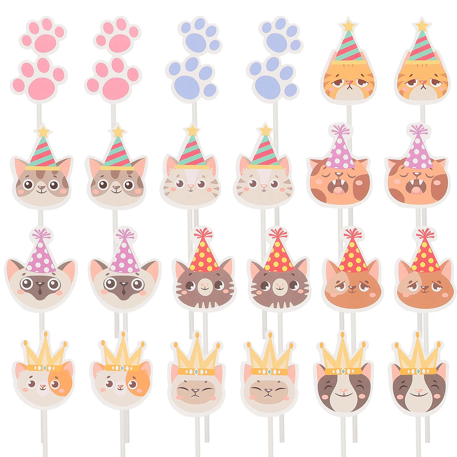 

24 Pcs Birthday Cat Themed Cake Toppers Cupcake Decor Food Grade Material Lightweight Practical Cartoon Dessert