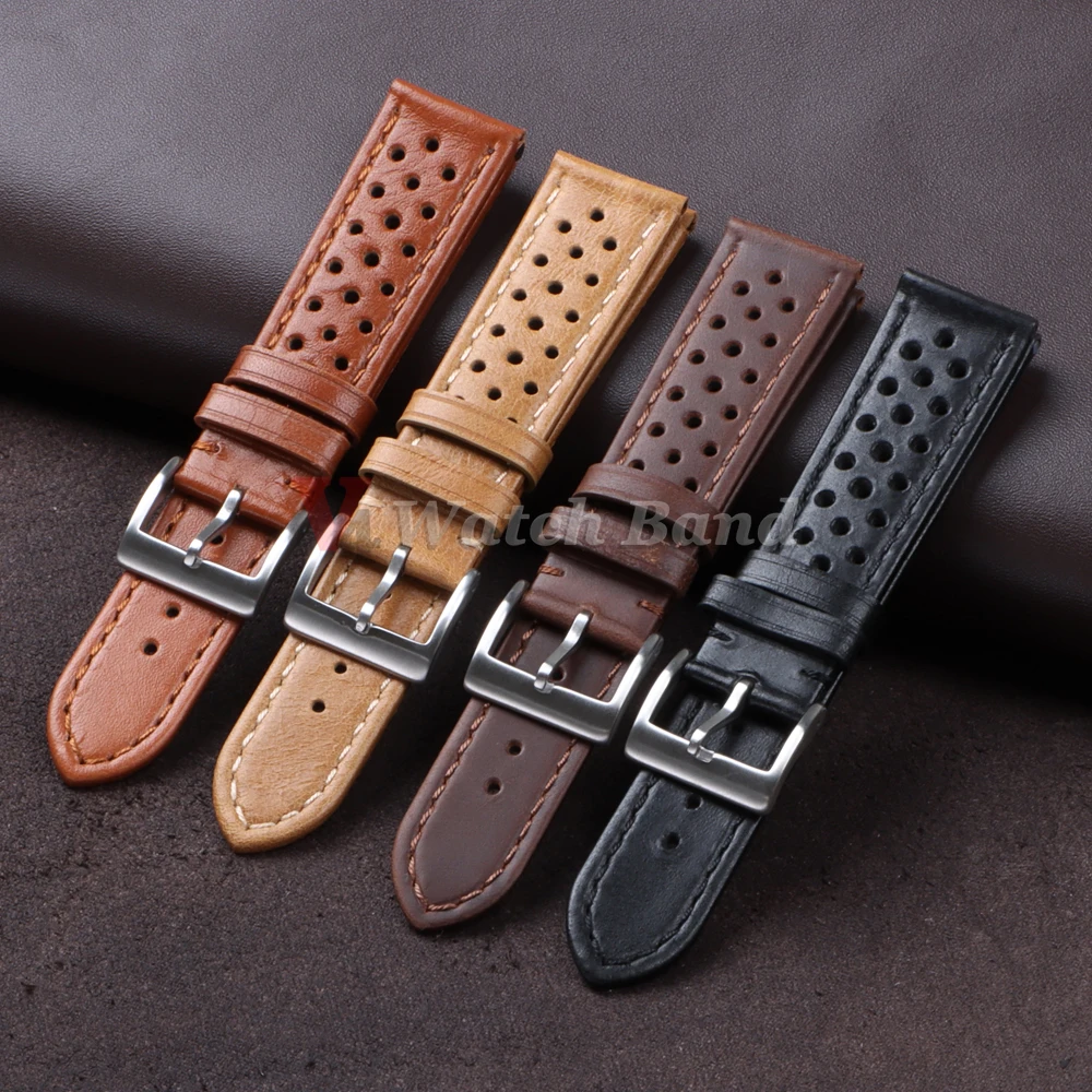 حزام جلد البقر الأصلي لساعة سامسونج جالاكسي 6 5 4 سوار معصم ريترو قابل للتنفس لسوار سايكو لأوميغا 18/20/22 مللي متر