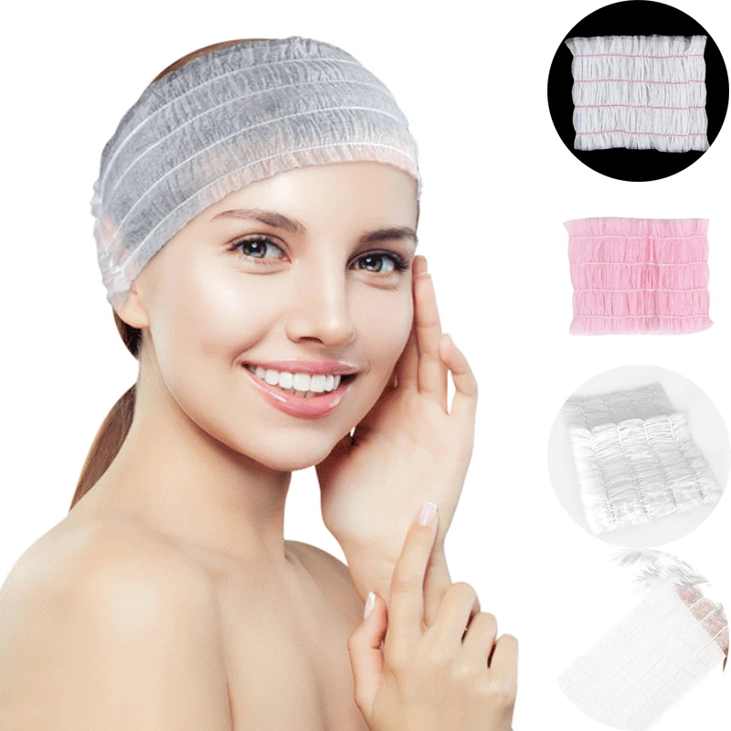 

100Pcs Disposable Non-Woven Headbands | Elastic Hair Bands For Salon, Spa, Facial & Beauty Treatments Bathroom Supplies