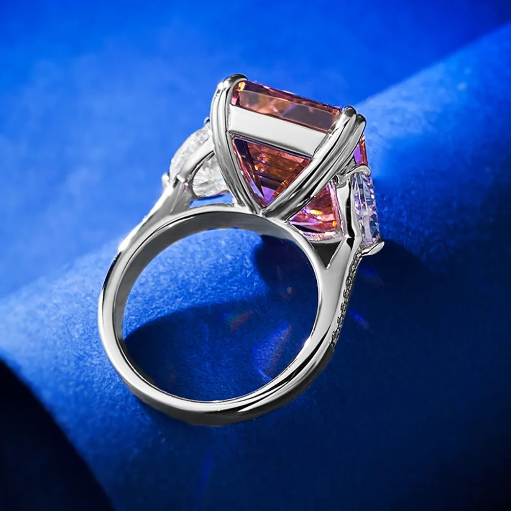 Luxury 13*16mm 15ct Emerald Cut Pink Orange Tourmaline High Carbon Diamond Rings for Women S925 Silver Rings Party Fine Jewelry