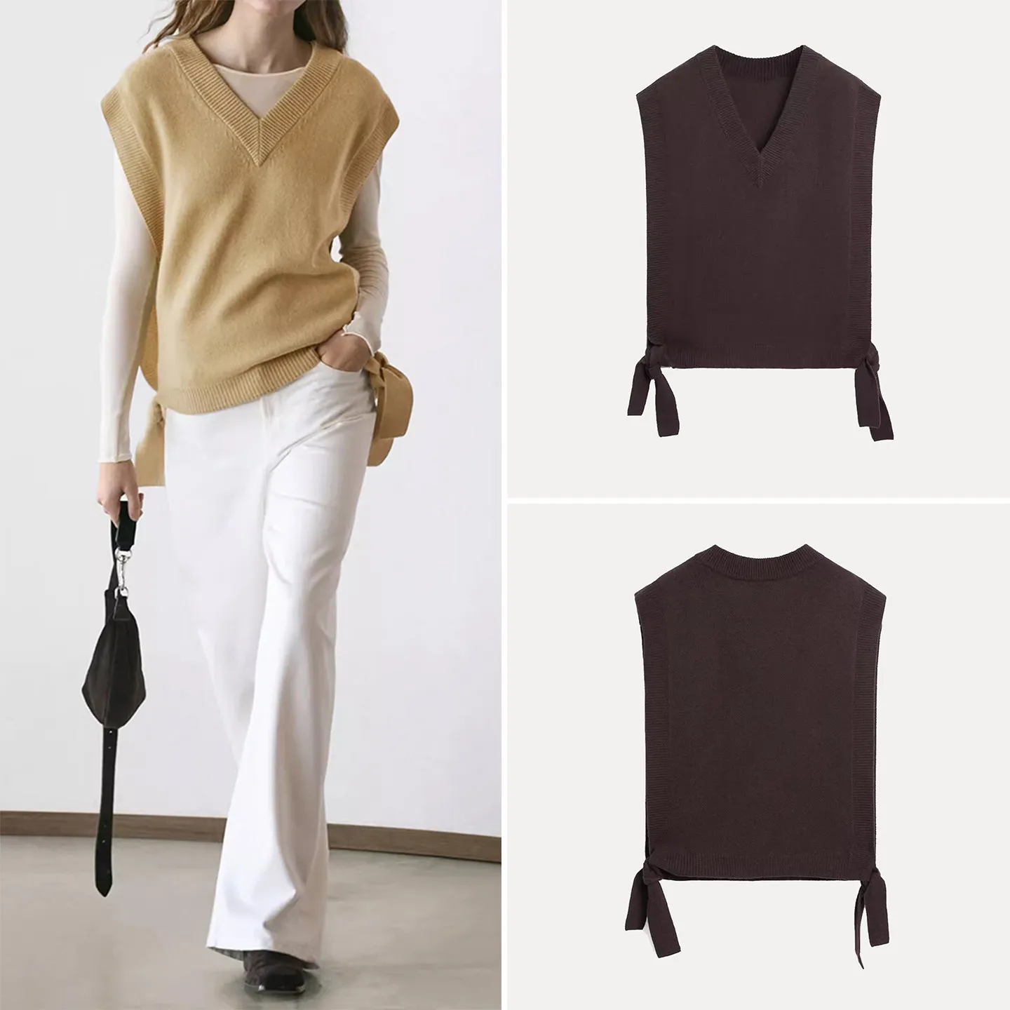 

Women's V-neck Knitted Vest Spring 2026 Casual Loose Fit Fashion Top Sleeveless Crew Neck Pullover Regular Length