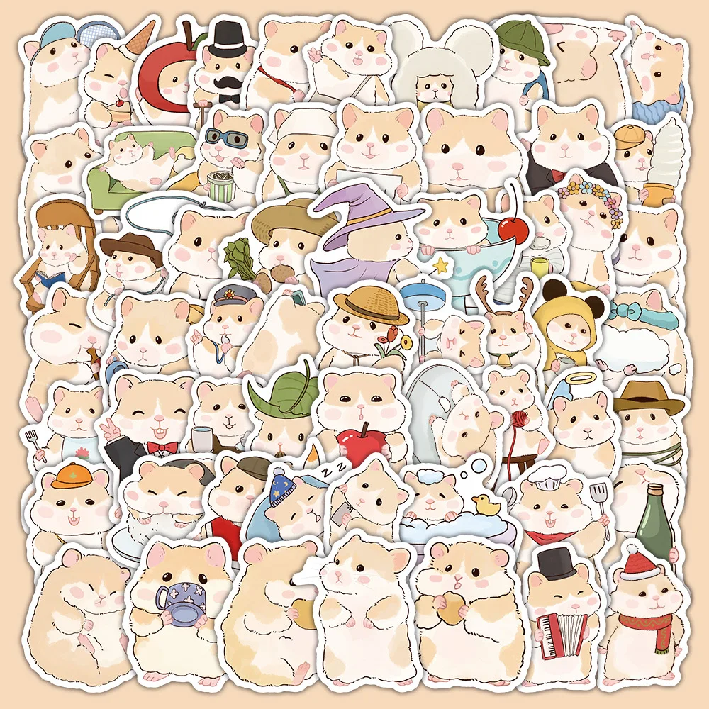 10/60PCS 귀여운 크리 에이 티브 애완 동물 햄스터 낙서 스티커 Kawaii 햄스터 만화 데칼 노트북 전화 기타 방수 스티커