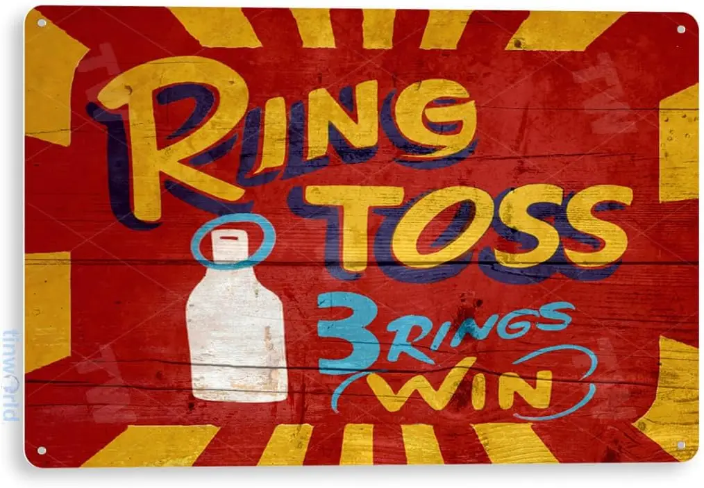 Tinworld Carnival Sign Ring Toss Circus State Fair Retro Metal Decor D299 (8in x 11in)