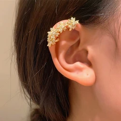 Trendy Sparkling Gold Color Flowers Crystal Ear Cuffs NO Piercing Ear Clips Fake Cartilage Earrings For Women Wedding Jewelry