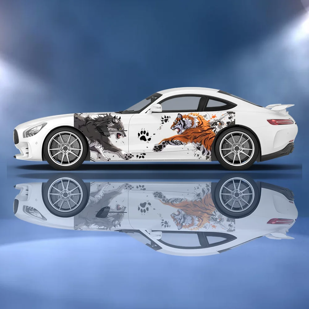 

Wolf Tiger Duel Majestic Car Vinyl Wraps Decal Self-adhesive Anti Scratch Sticker Suitable for Trucks SUV Decor Auto Accessories