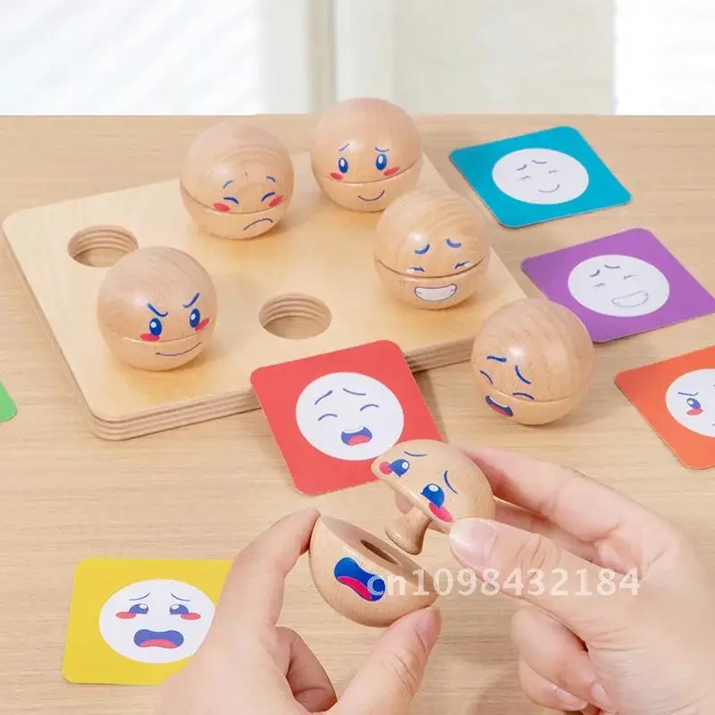 Juego de huevos de emoción de madera para niños, juguetes educativos Montessori, juego de bloques a juego de expresión, juguetes de Aprendizaje Temprano para niños