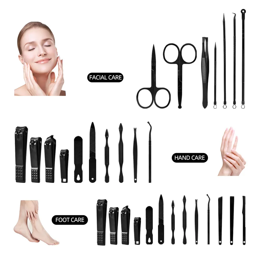 26Stainless Steel Nail Clipper Cutter Trimmer Earpick Grooming Kit Manicure Pedicure Scissor Tweezer Nail Tools Set