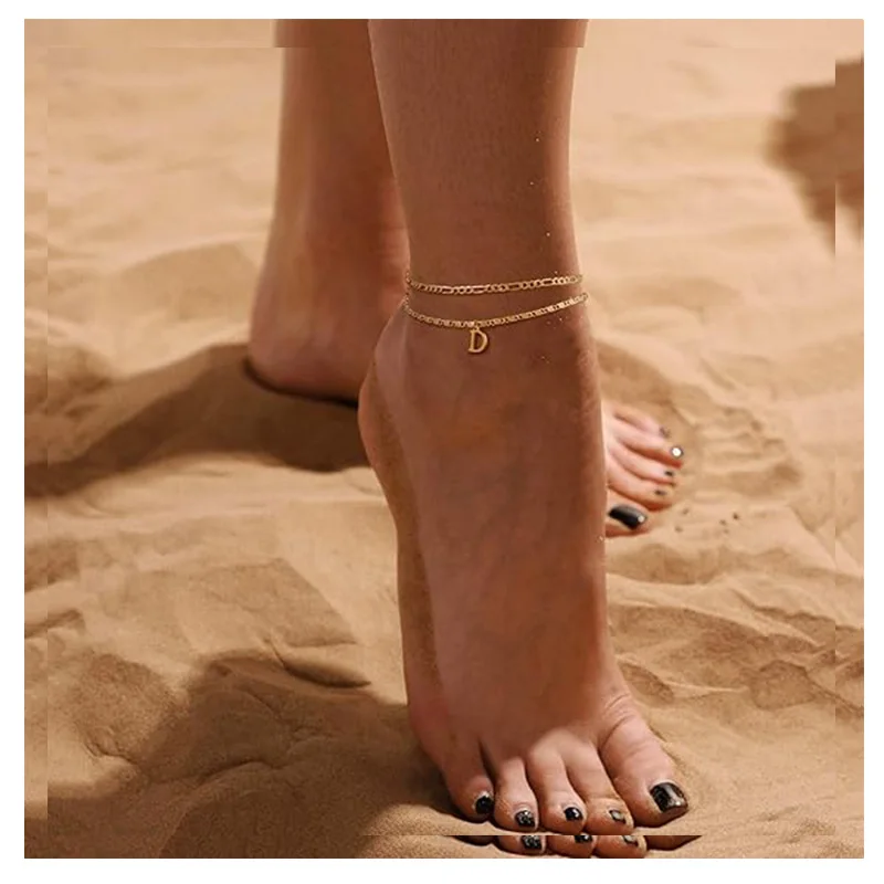 Initial Layered Waterproof Anklet Bracelets for Women