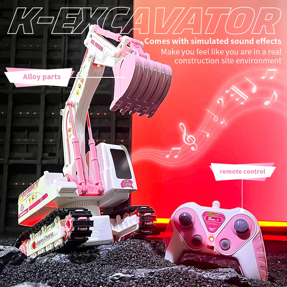 

1:24 Colorful Remote-Control Excavator Toy - Suitable for girls. 2.4G remote control excavator with lighting and music functions