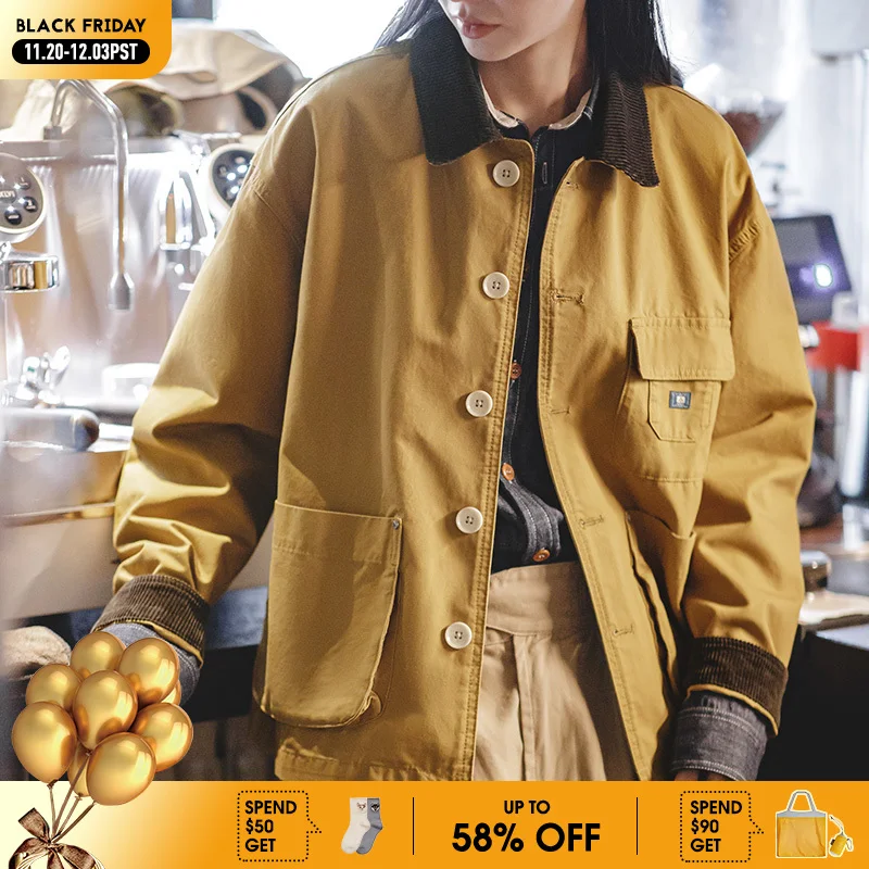 

Maden Women's Corduroy Lapel Collar Spring Jacket Ginger and Beige Color Working Jacket Oversized Vintage Coat Hunting Tops