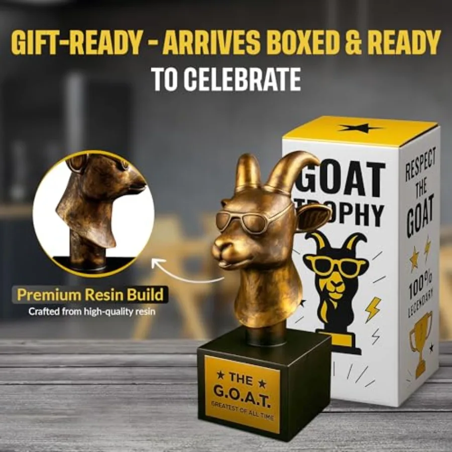 The Goat Trophy Award - Greatest of All Time Funny Trophy for Winners with Golden Engraved Plate - Perfect for Competitions, Of