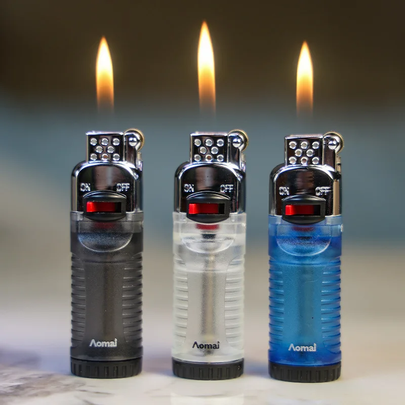 Transparent Grinding Wheel Open Flame Visualization Gas Cylinder Inflatable Torch Lighter Men's Smoking Accessories Cool Lighter