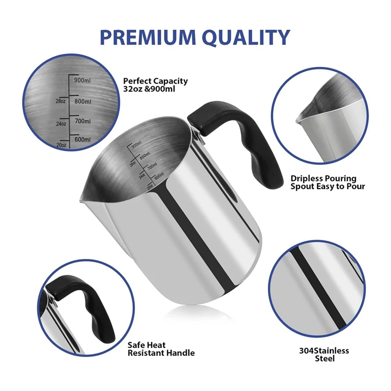 Panela de Cera com Bico de Derramamento Dripless e Punho Resistente ao Calor, Aço Inoxidável Prata, Fabricação de Vela, 32oz, 1 Pc