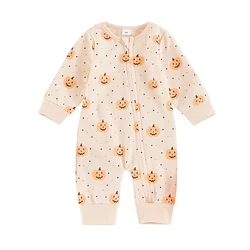 Baby Halloween Jumpsuit Long Sleeve Round Neck Pumpkin Dots Print Romper Newborn Outfit