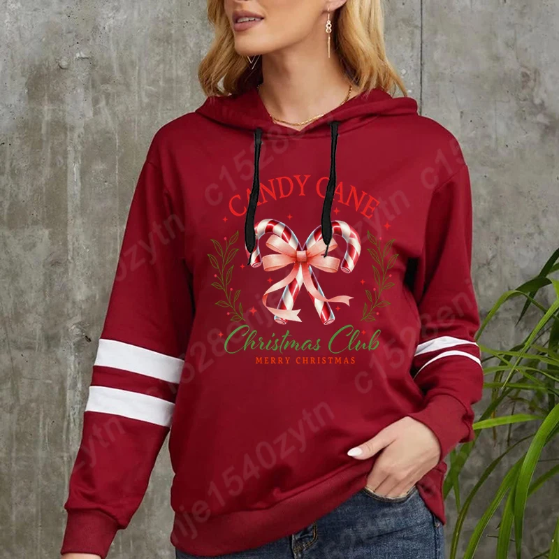 Candy Cane Christmas Club Merry Christmas Hoodie New Women Autumn Winter Hoodie Hot Selling Ladies Sweatshirt Plus Size Pullover