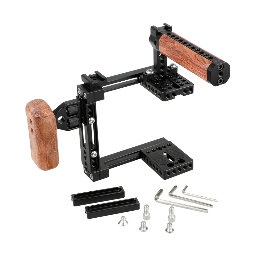 CAMVATE Universal Camera Dual-use Hight Adjustable Cage Kit With Top Cheese Handgrips and Side Wooden Handgrips Camera Cage