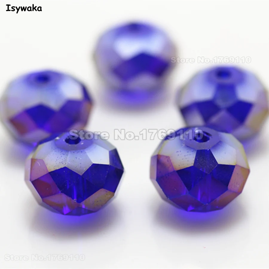 Isywaka Deep Blue AB Color 10*12mm 70pcs Rondelle Austria faceted Crystal Glass Bead Loose Spacer Round Beads for Jewelry Making