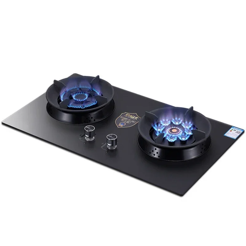 Natural Liquefied Gas Stove Explosion-Proof Tempered Glass Table Embedded Dual-Purpose Pulse Ignition Double-Head Stove