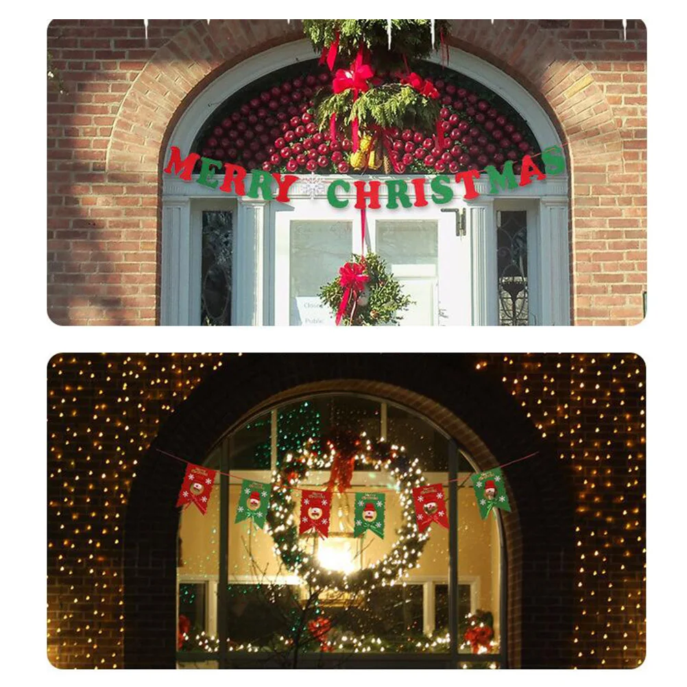 

2Pcs Non-Woven Merry Christmas Banner Christmas Bunting Flags Star Tree Letters Party Decoration Indoor Outdoor Hanging Banner