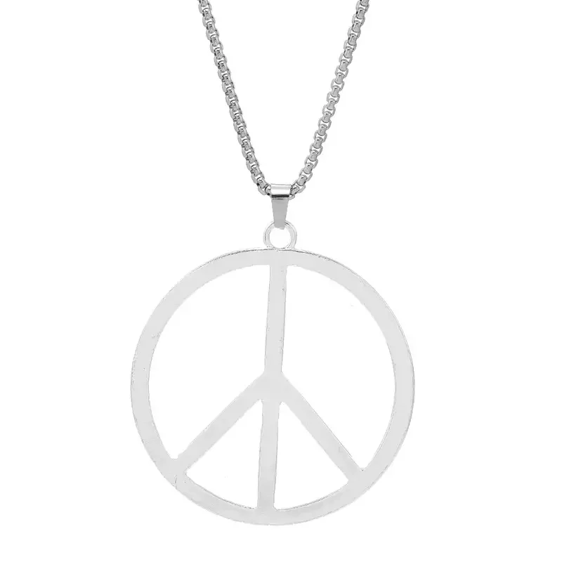 Peace Sign Necklace Hippie Necklace For Men Women Stainless Steel Chain Necklace Peace Charms Jewelry Gift