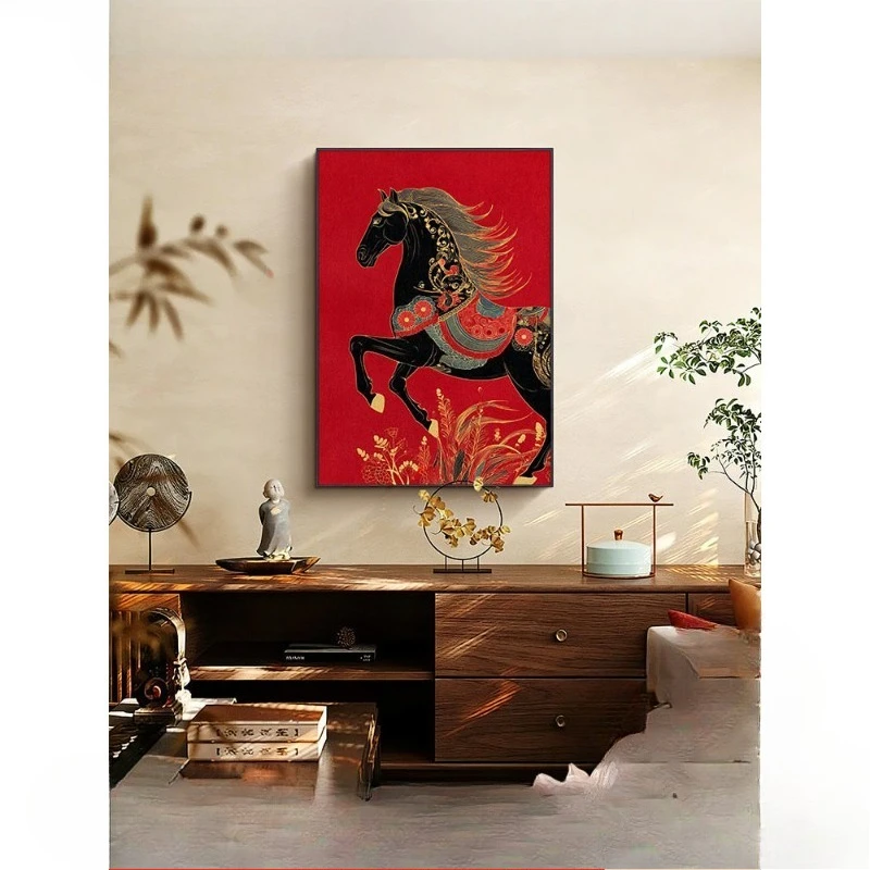 

Hand-painted oil painting New Year of the Horse painting Entrance decorative painting Chinese style office study