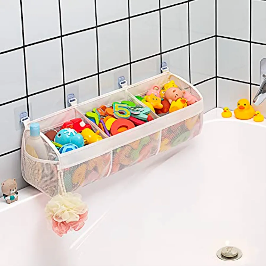 

Austion Original 3 Compartment Horizontal Large Openings Bath Toy Organizer for Tub, Capacity Upgrade Bath Toy Storage and Hold