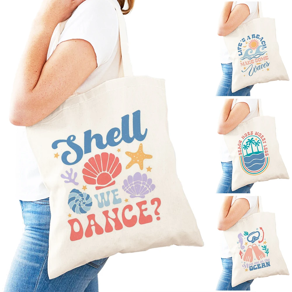 

Vintage Sunset Wave Lady Shopper Bag Lightweight Shell Starfish Girl Daily Use Bag Double Print Ocean Art Women Shopping Bags