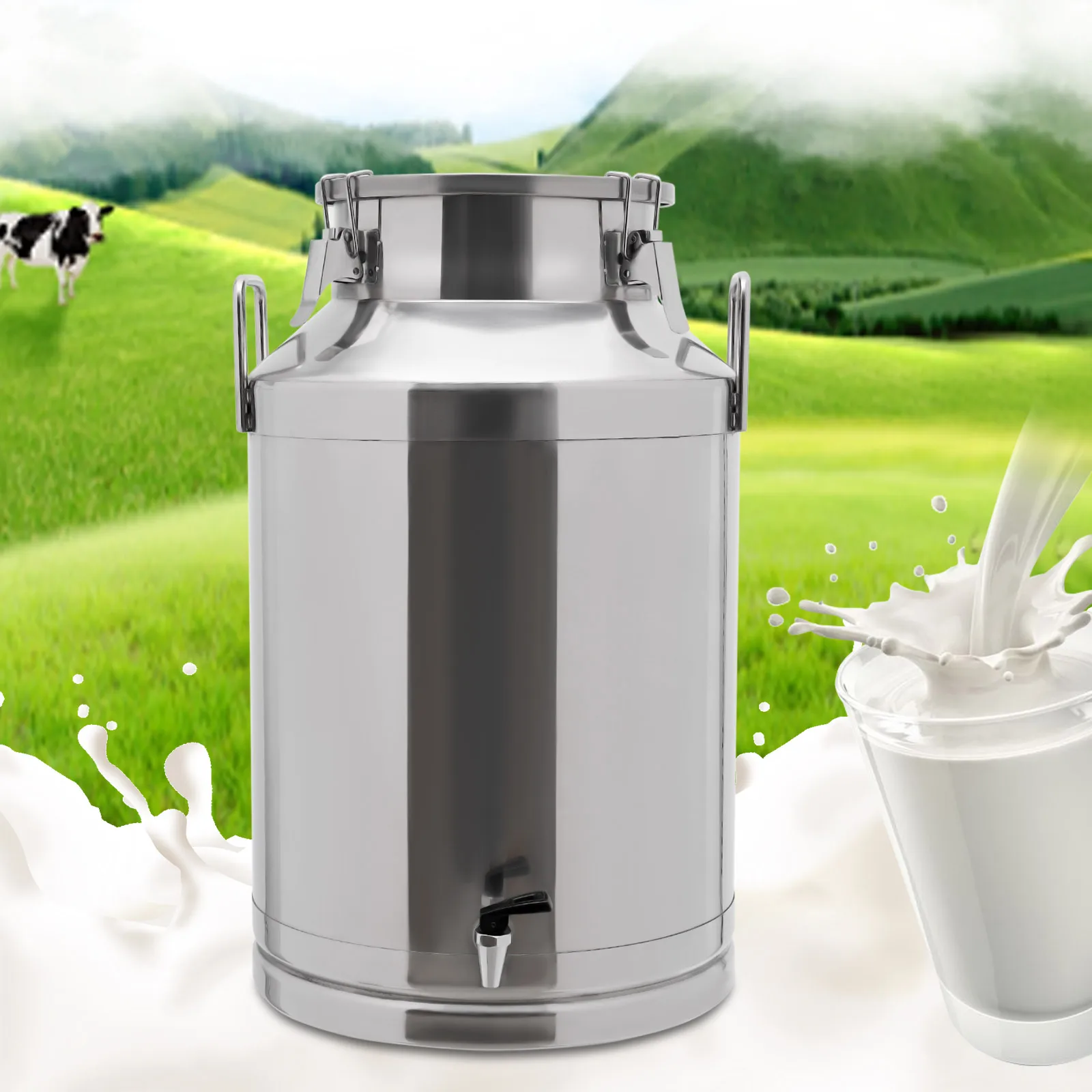 60L/15.85Gal Stainless Steel Milk Can Sealed Bucket Wine Barrel with Silicone Seal Heavy Duty for Milk and Wine Liquid Storage