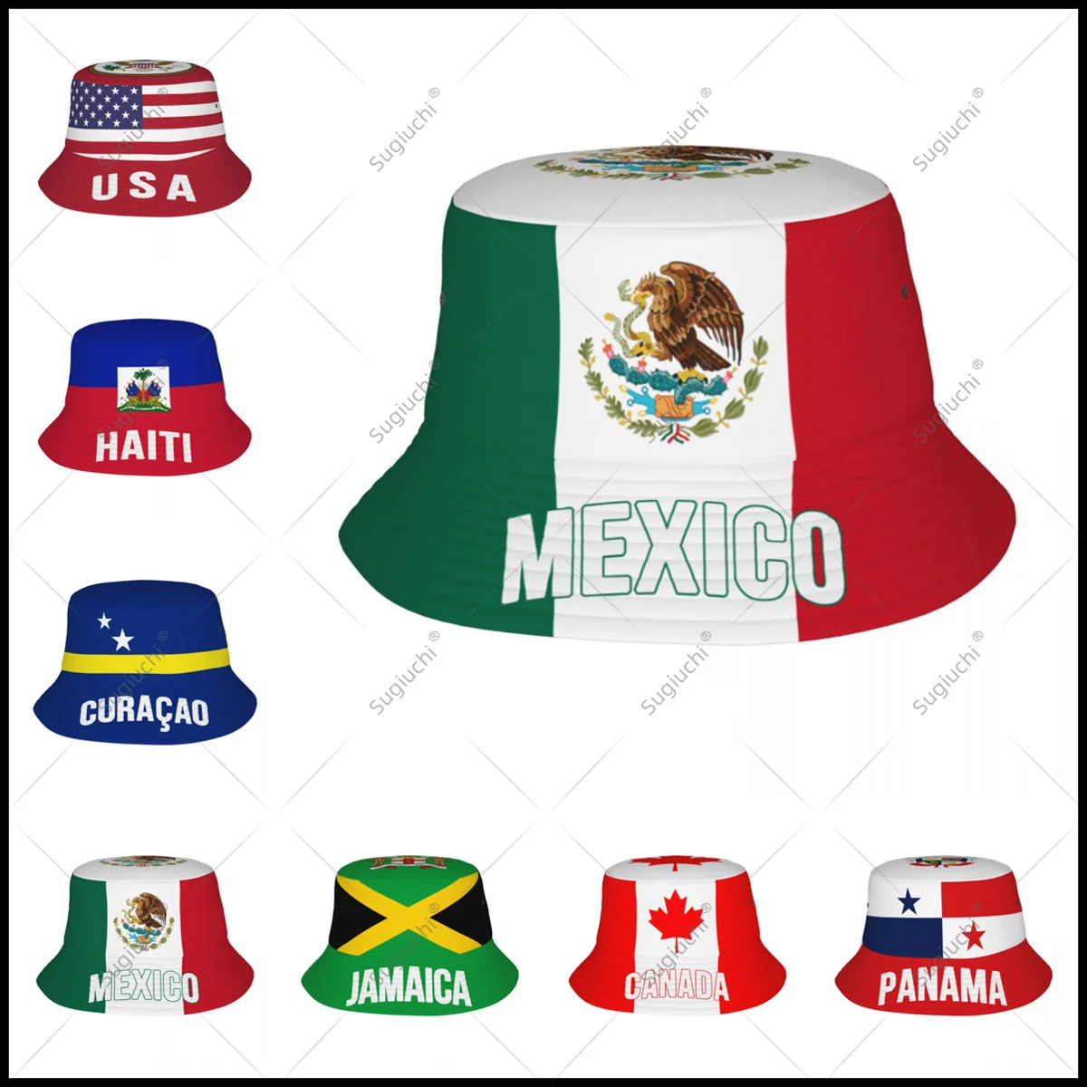 Bucket Hats Sun Shade USA United States Canada Mexico Panama Haiti Curacao Flag Outdoor Summer Fisherman Caps Fishing Hat
