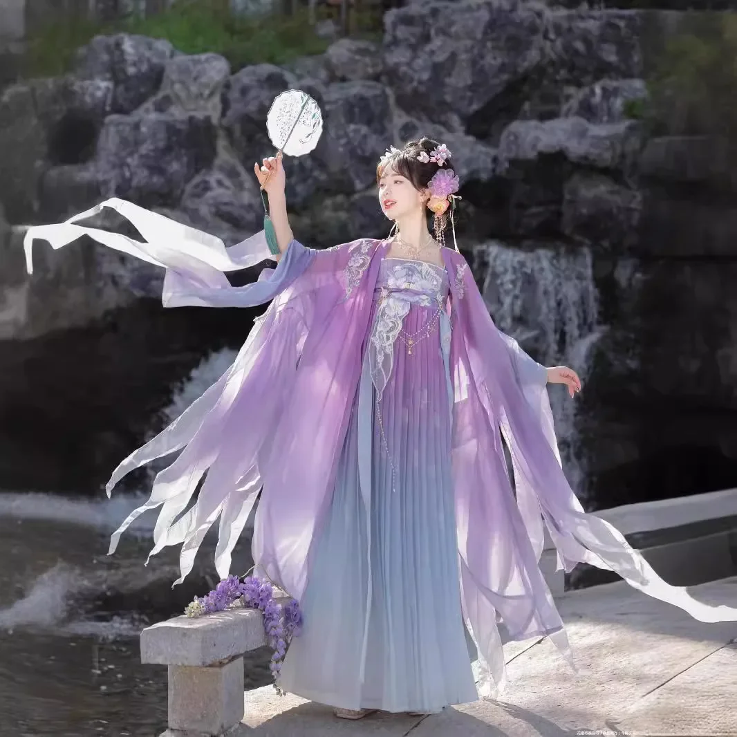 

Traditional Women Tang Dynasty Floral Embroidery Hanfu Dress Sweet Ancient Chinese Style Fairy Dance Stage Costume Hanfu Sets