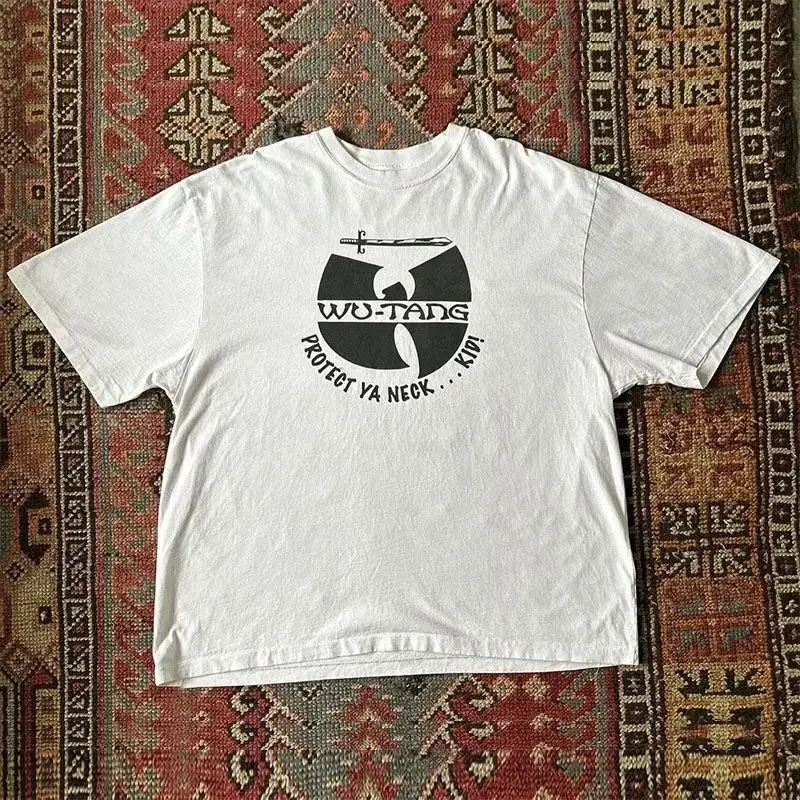 Wu-Tang Clan Vintage Print Hip Hop Style Loose Fit Round Neck Short Sleeve Punk Rock T Shirts Tee for Casual Wear Unisex