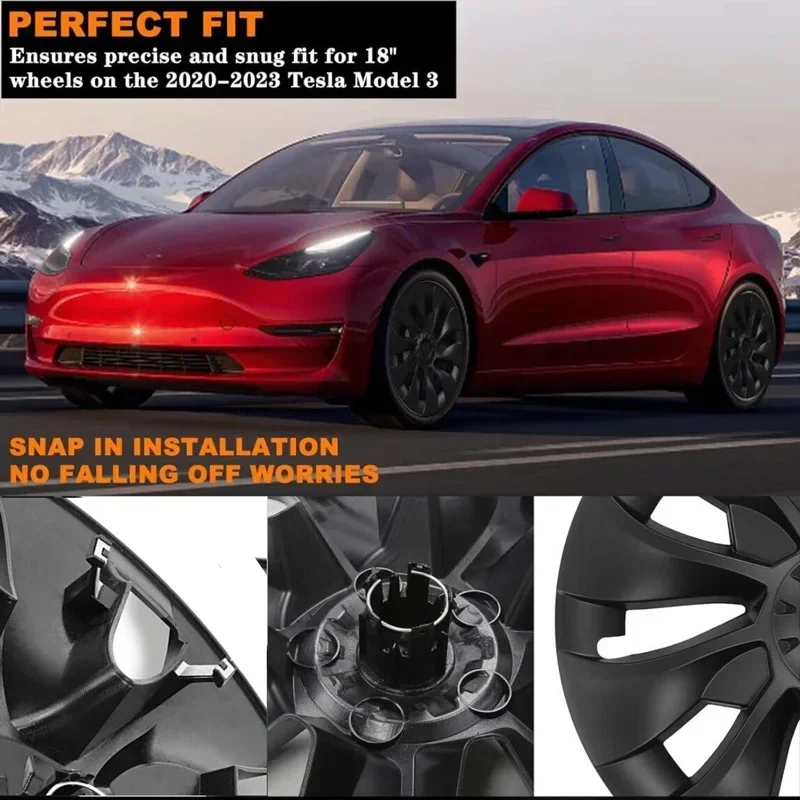 4PCS/1PCS 18 Inch HubCap for Tesla Model 3 Performance Automobile Replacemen hubcaps Full Rim Cover Accessories Caps 2018-2023