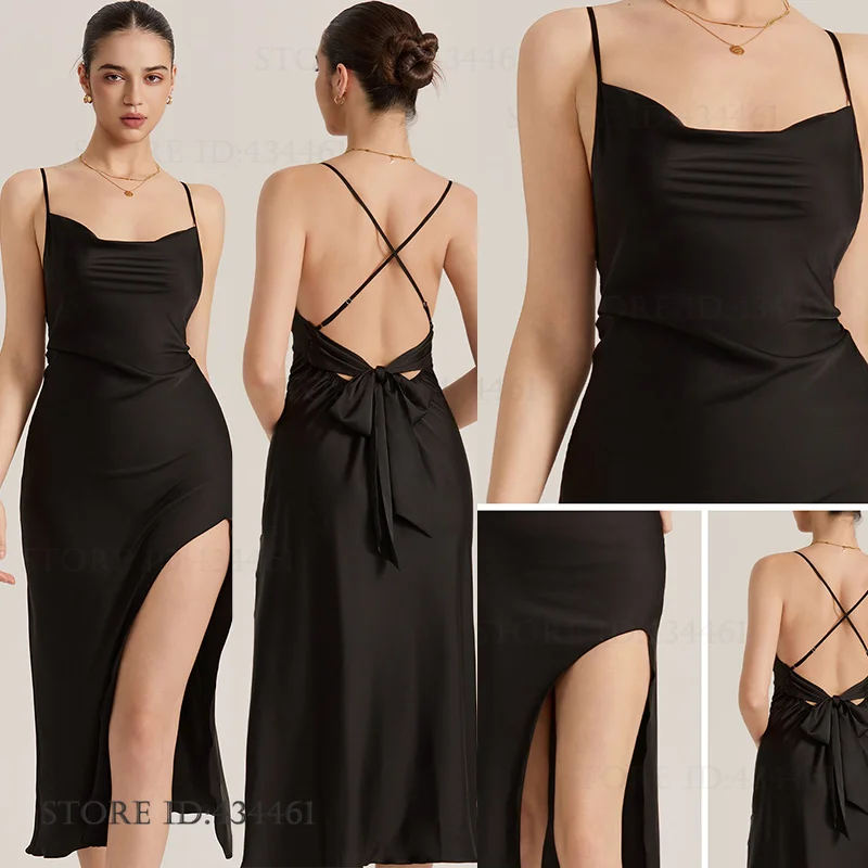 

Large Size 3XL 4XL 5XL Women Long Nightgown Sexy Backless Split Spaghetti Strap Nightdress Homewear Silky Satin Sleepwear Nighty