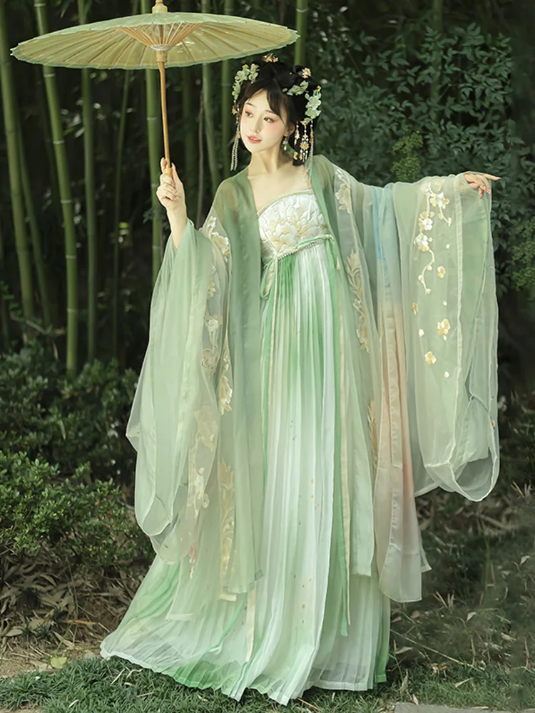 

Оригинальная женская юбка Ханьфу в стиле династии Тан с пышными рукавами, с богатой отделкой, для повседневной носки, осенняя коллекция