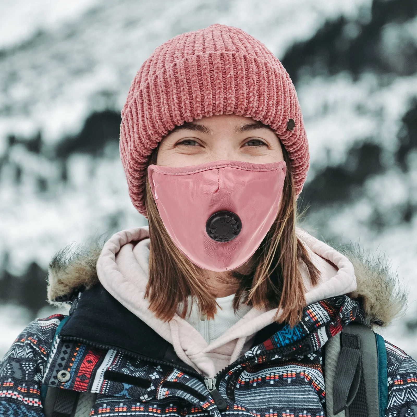 

Windproof Hat Mask Supple Cotton Fabric Skiing Snowboarding Camping Hiking Adjustable Strap Pink Thermal Headgear Outdoor Winter