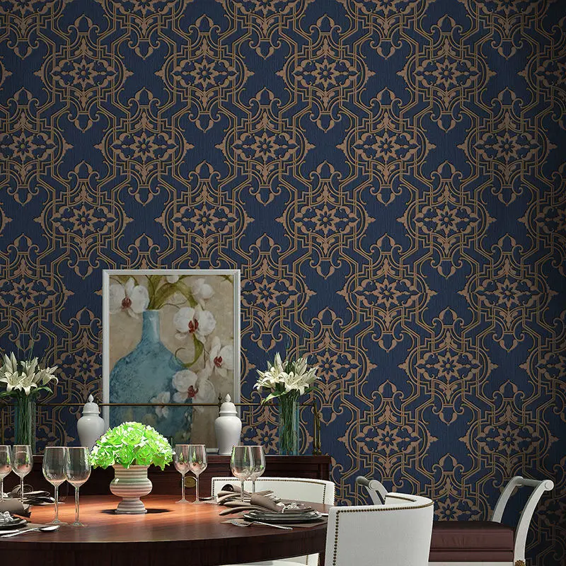 3d Embossed Damascus Wallpaper Flower Living Room Bedroom Background Damask Pvc Wallpaper Hotel Обои