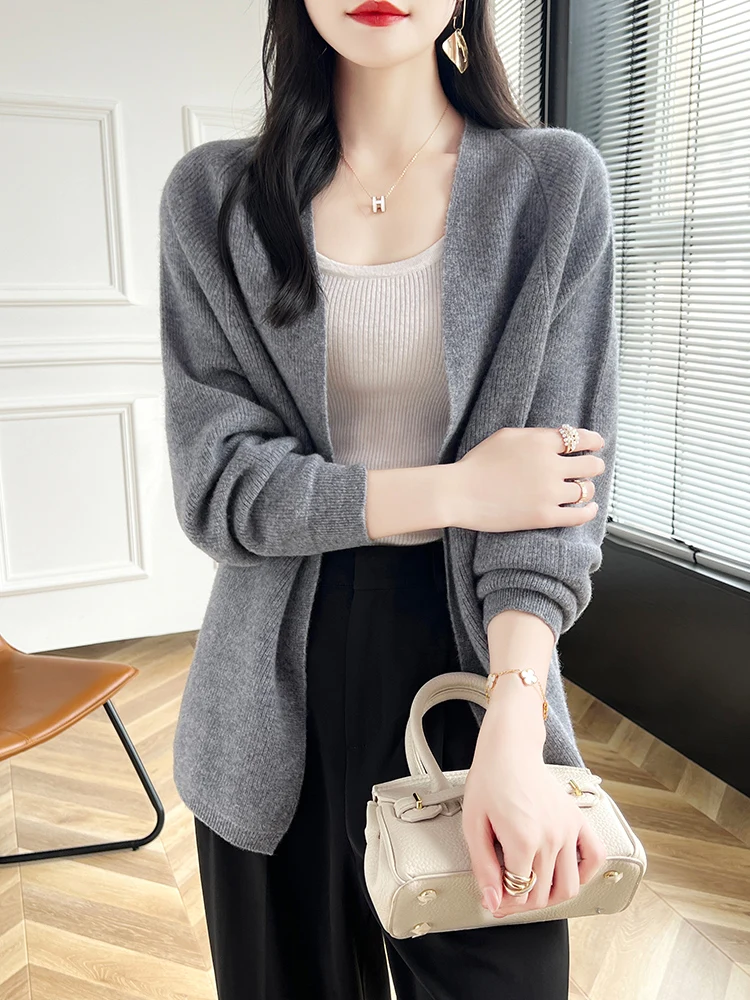 Fashion Women Cashmere Sweater Casual Cardigan Spring Autumn Winter 100% Merino Wool Knitwear Shawl Korean Popular Clothing Tops