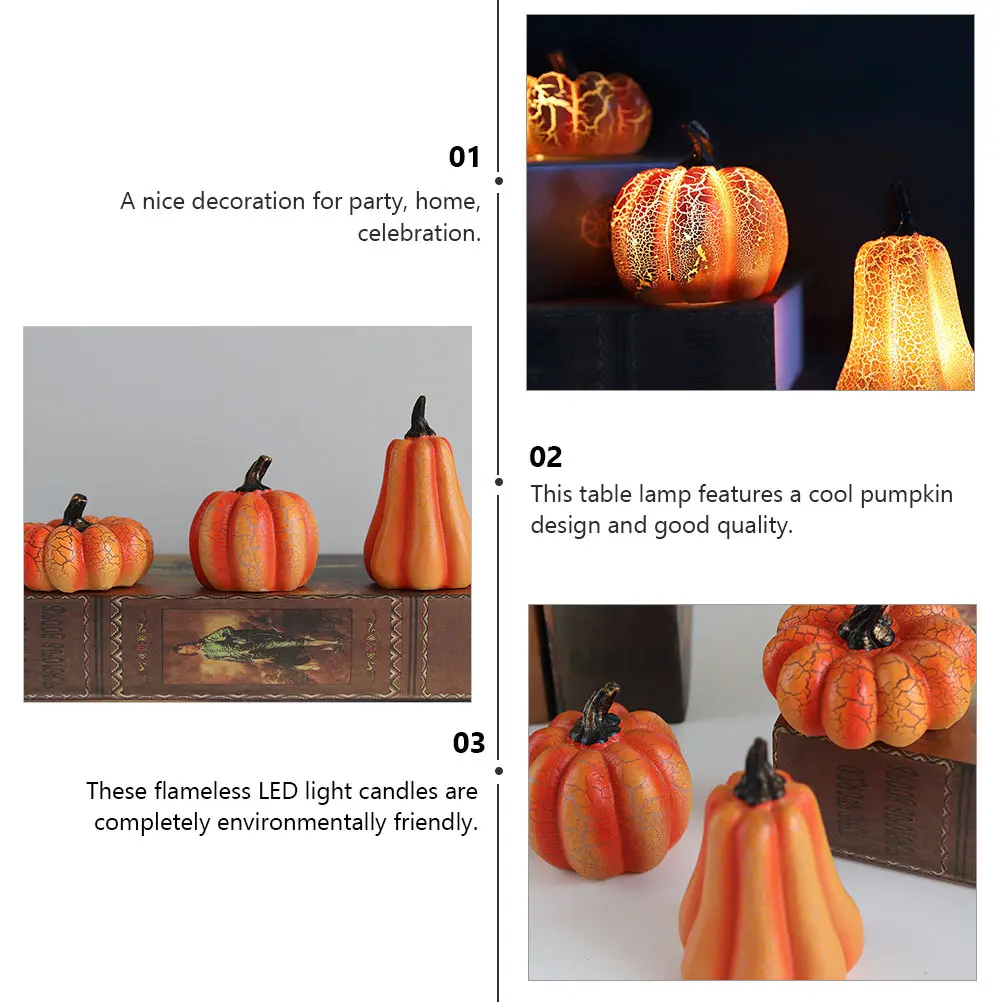 

2Pcs Pumpkin LED C les Halloween Decor Resin Lamp Flameless Wax Led C Light Halloween C Pillar Warm White