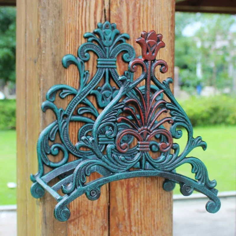 European Vintage Tulip Design Retro Green With Red Hand Paint Home Garden Decor Cast Iron Wall Mounted Water Pipe Storage Holder