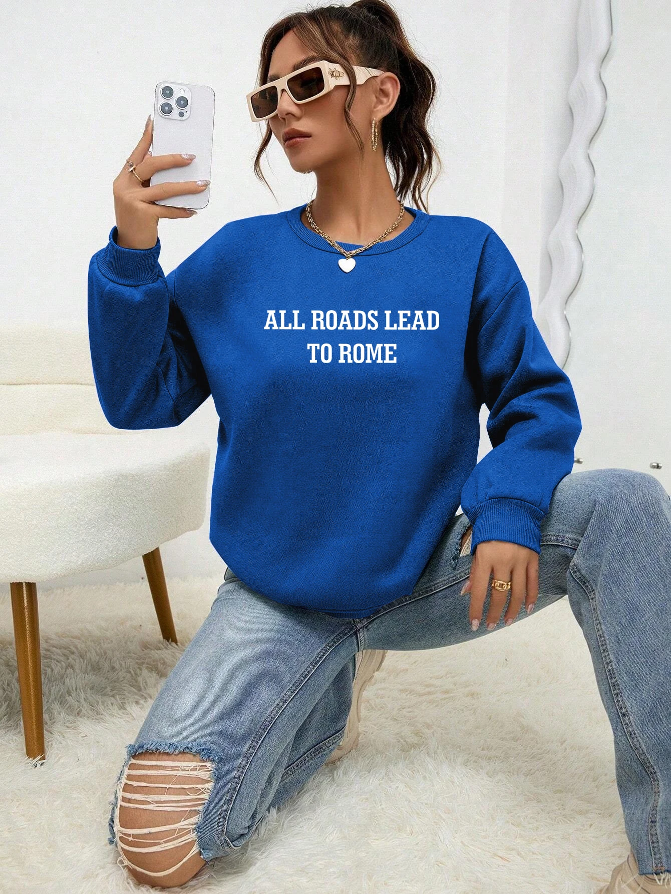 All Roads Leads To Rome Letter Printing Woman Tracksuit Vintage Oversize Tops Warm Comfortable Sweatshirt Autumn Casual Clothes