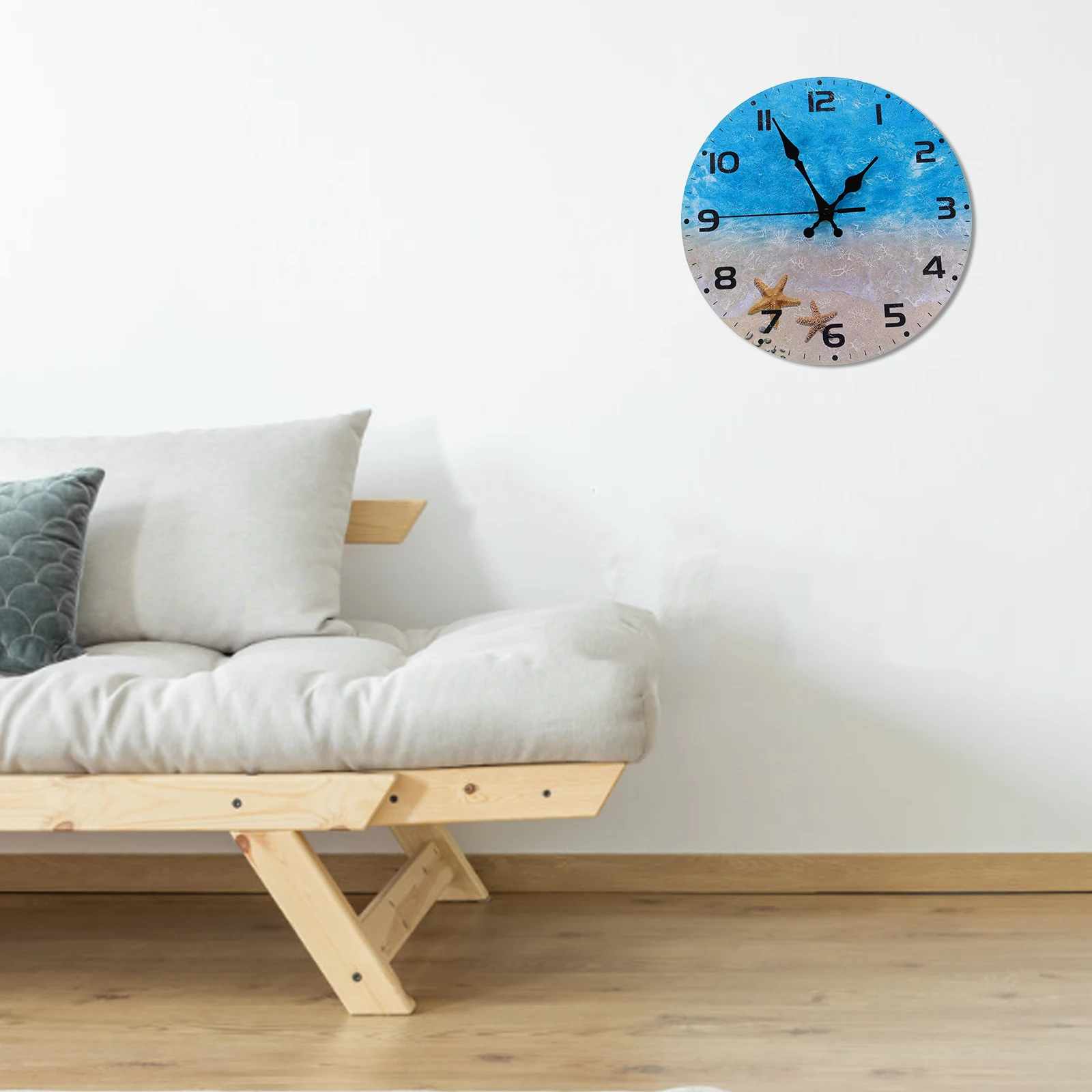 

Beach Wall 10 Inch Silent Household Hanging Decorative Wooden Clock Beach Style Bedroom Living Room Large Outdoor Clock Sea