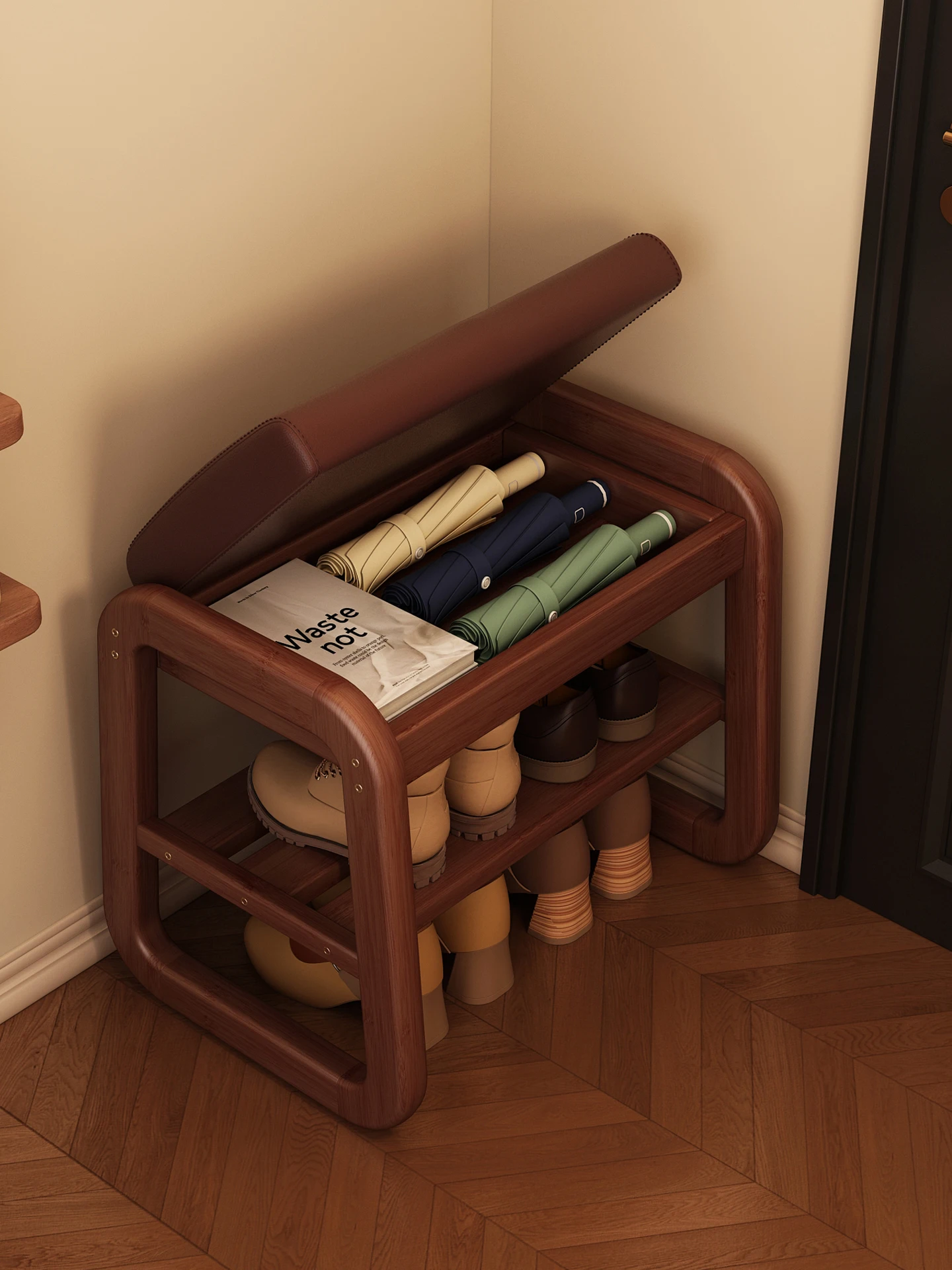

Home Entryway Shoe Bench Solid Wood Stool Narrow Shoe Rack with Seat for Dressing Room