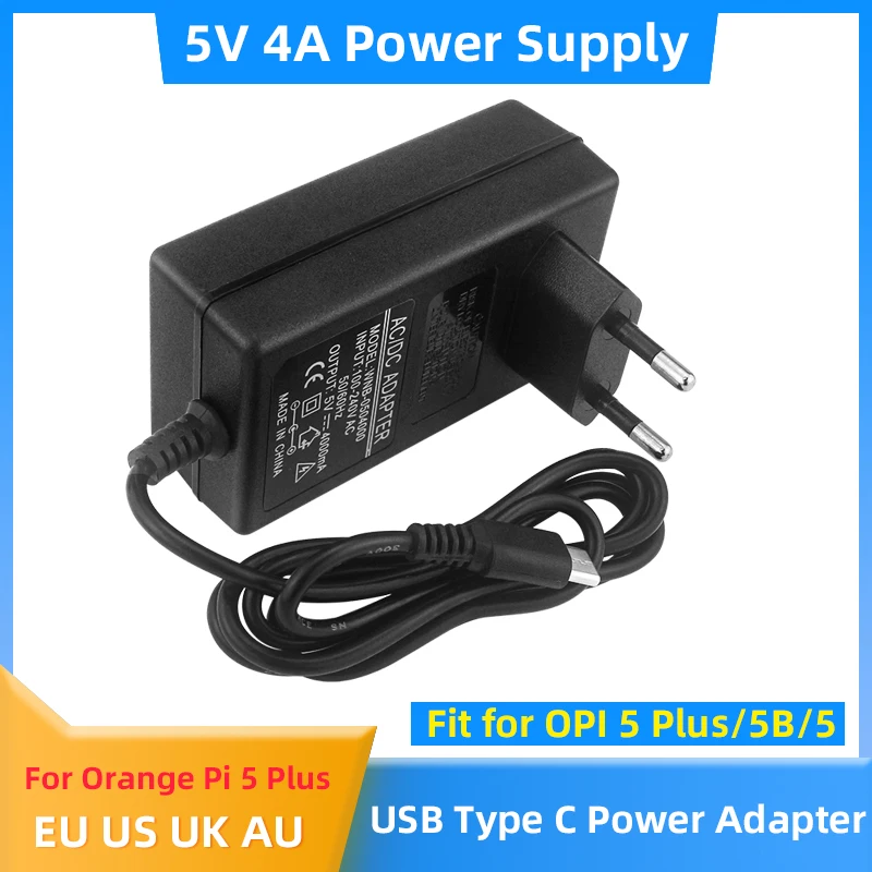 Pomarańczowy Pi 5 zasilacz 5V 4A ładowarka 20W rodzaj USB C zasilacz ue usa UK AU wtyczka dla OPI 5 / 4 majątek funduszy celowych LTS / 3 majątek funduszy celowych LTS Raspberry Pi 4B