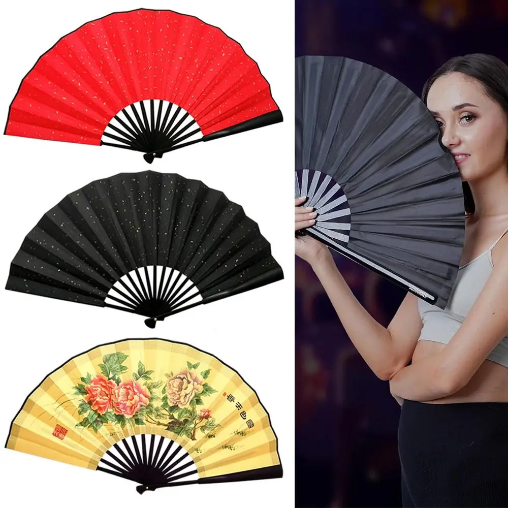 

New Pure Color Cloth Fan Handheld Wearable Large Folding Clack Fan Floral Pattern Hand Fan for Women Festival Accessories