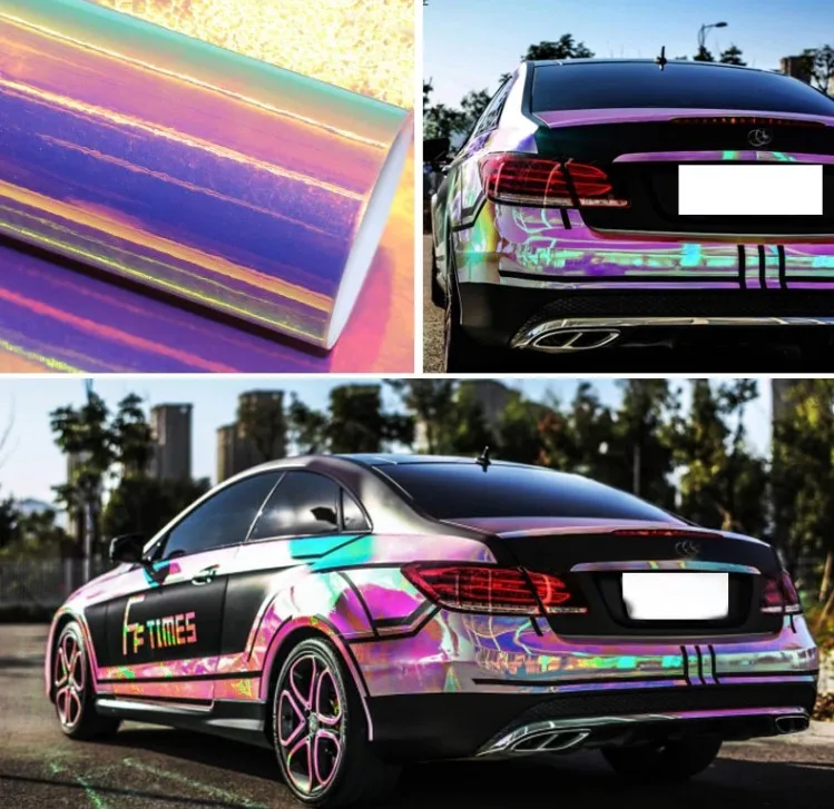 1.38*18 متر مادة PVC ملونة قوس قزح سيارة الفينيل التفاف فيلم اللون تغيير الحرباء التفاف ملصق قوس قزح إلى اللون الأبيض