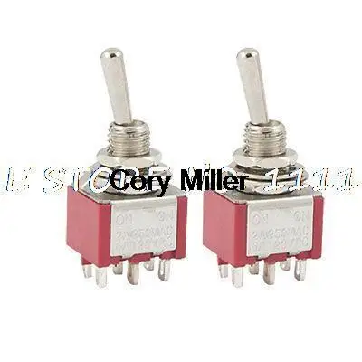 

2 шт. 6-контактные тумблеры DPDT ON/ON переменного тока 250 В 2 А красные