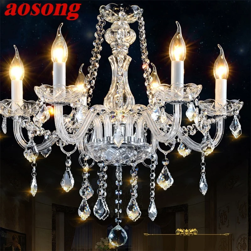 AOSONG European Style Chandelier Lamps LED Candle Pendant Hanging Light Luxury Fixtures for Home Decor Villa Hall