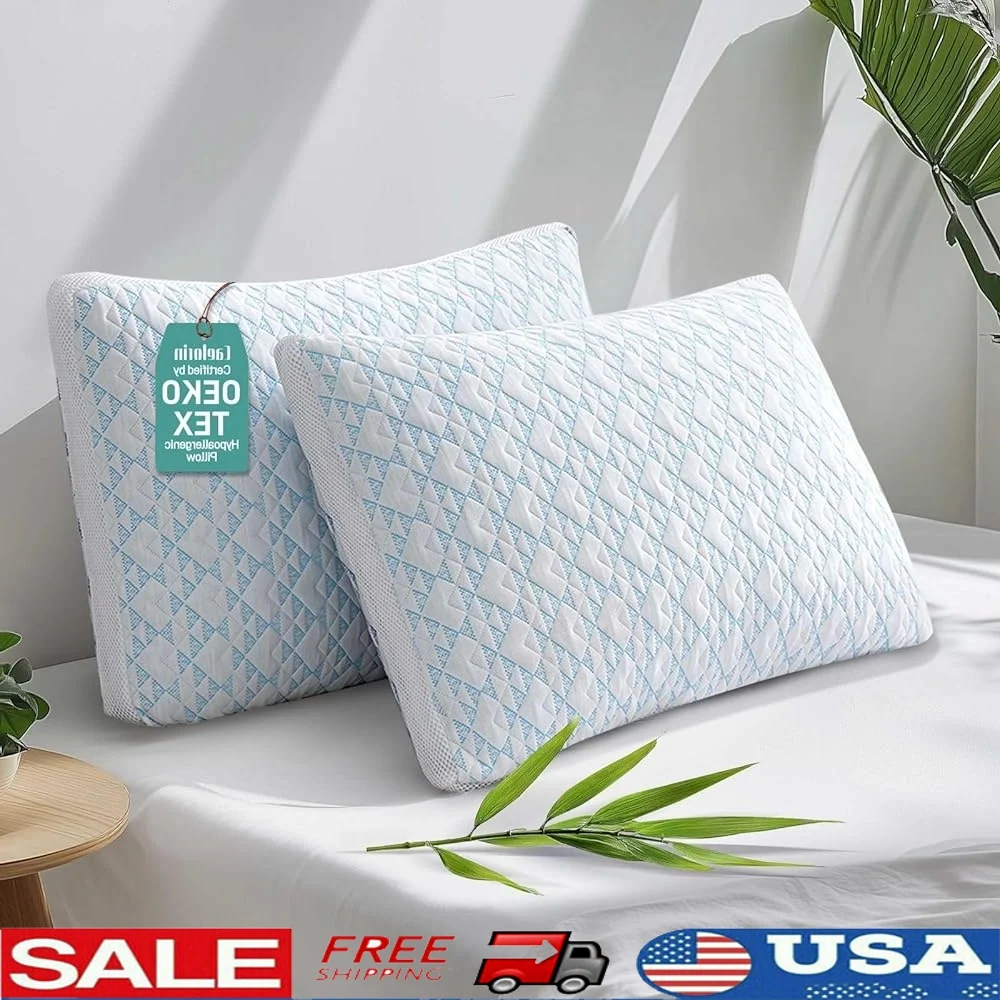 Almohadas de viscosa de bambú refrescantes de espuma viscosa trituradas Almohadas de cama hipoalergénicas ajustables Juego King de 2 soportes para el cuello Hotel suave