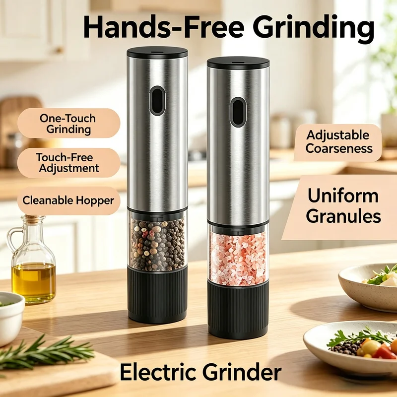 Rechargeable Electric Salt and Pepper Grinder, Automatic Spice Mill Shaker with Adjustable Coarseness Kitchen Seasoning Tool