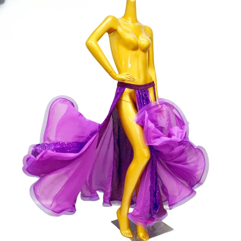 Nuova gonna di perle con paillettes Gonna lunga sexy con fondo di danza del ventre da donna Gonna da performance di danza DJ da discoteca